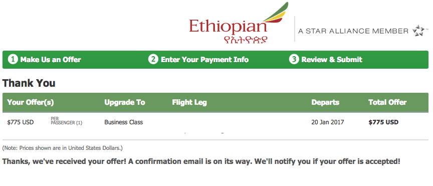 How I successfully bid on an Ethiopian Airlines Business Class upgrade
