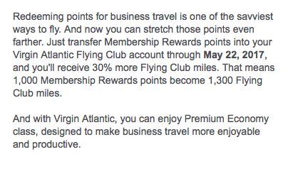 Amex 30% transfer bonus to Virgin Atlantic
