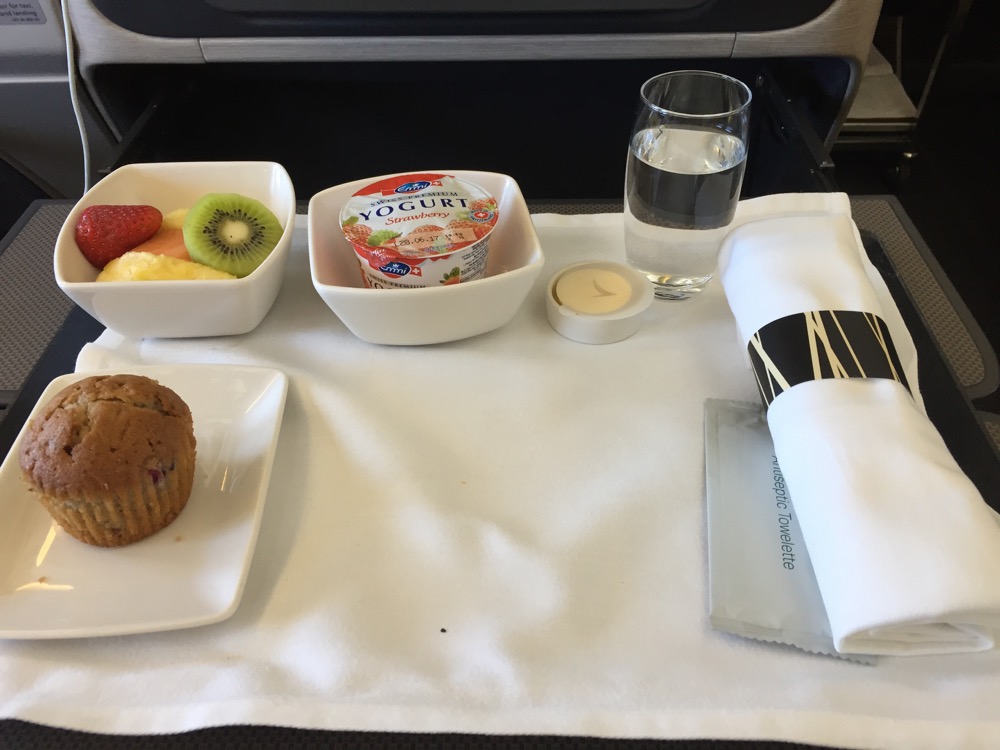 a tray with food and drinks on it