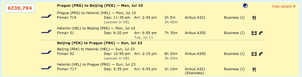 a screenshot of a flight schedule