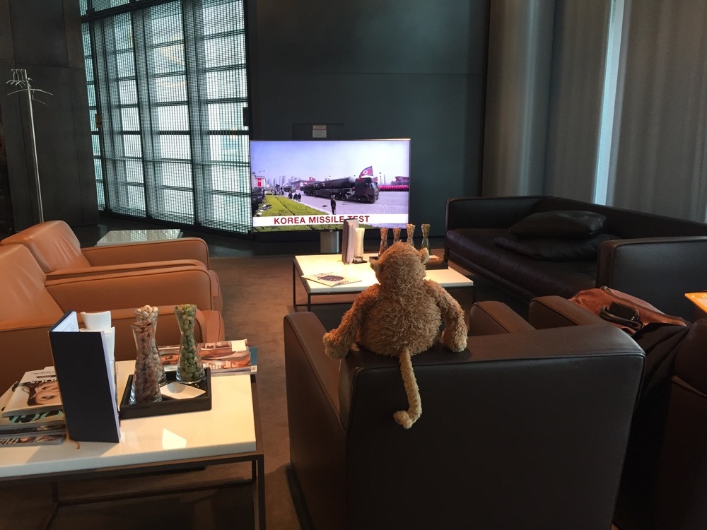 a stuffed animal on a couch in a room