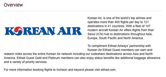 Etihad Partner Award Charts