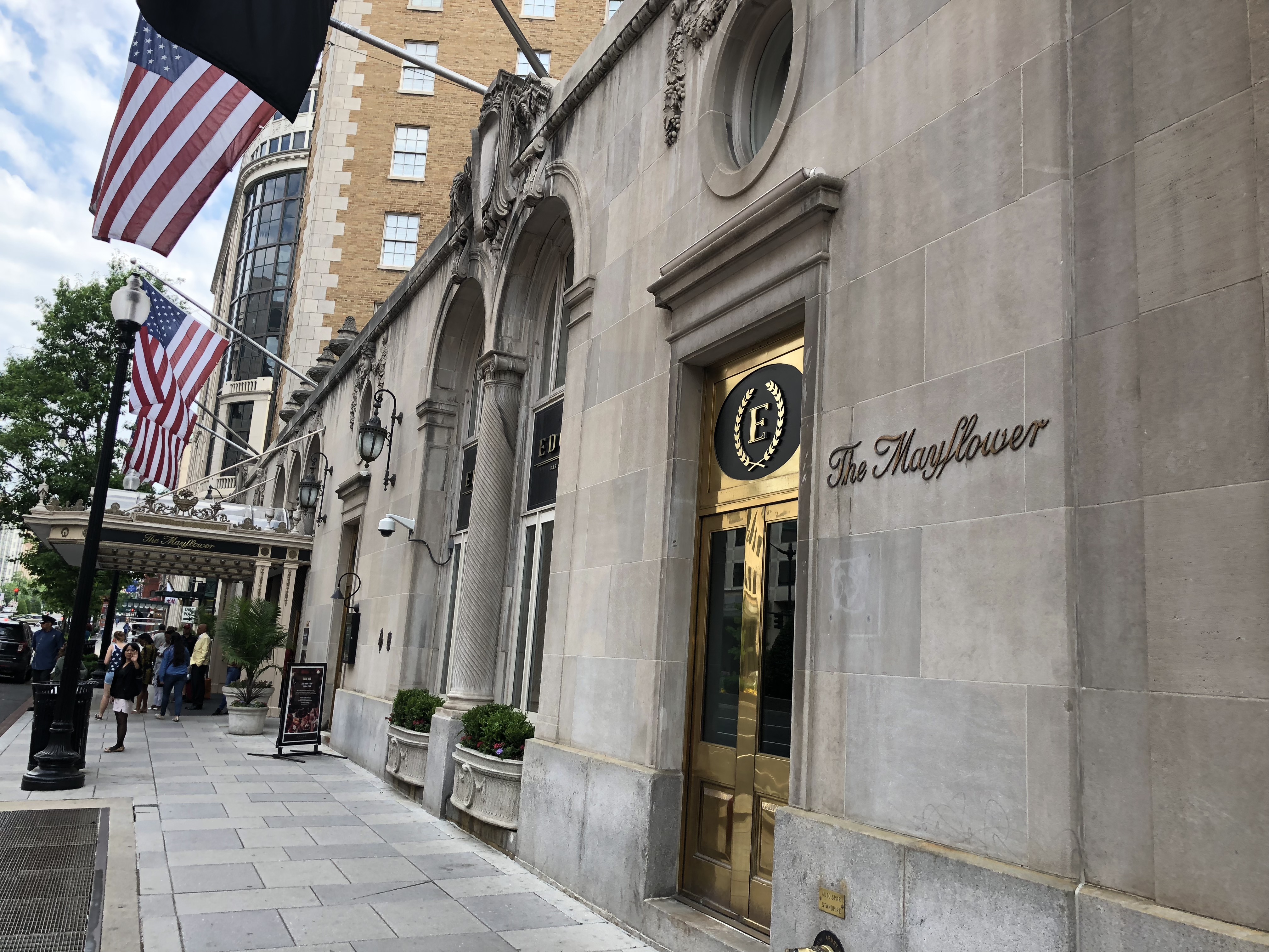 a building with a gold door