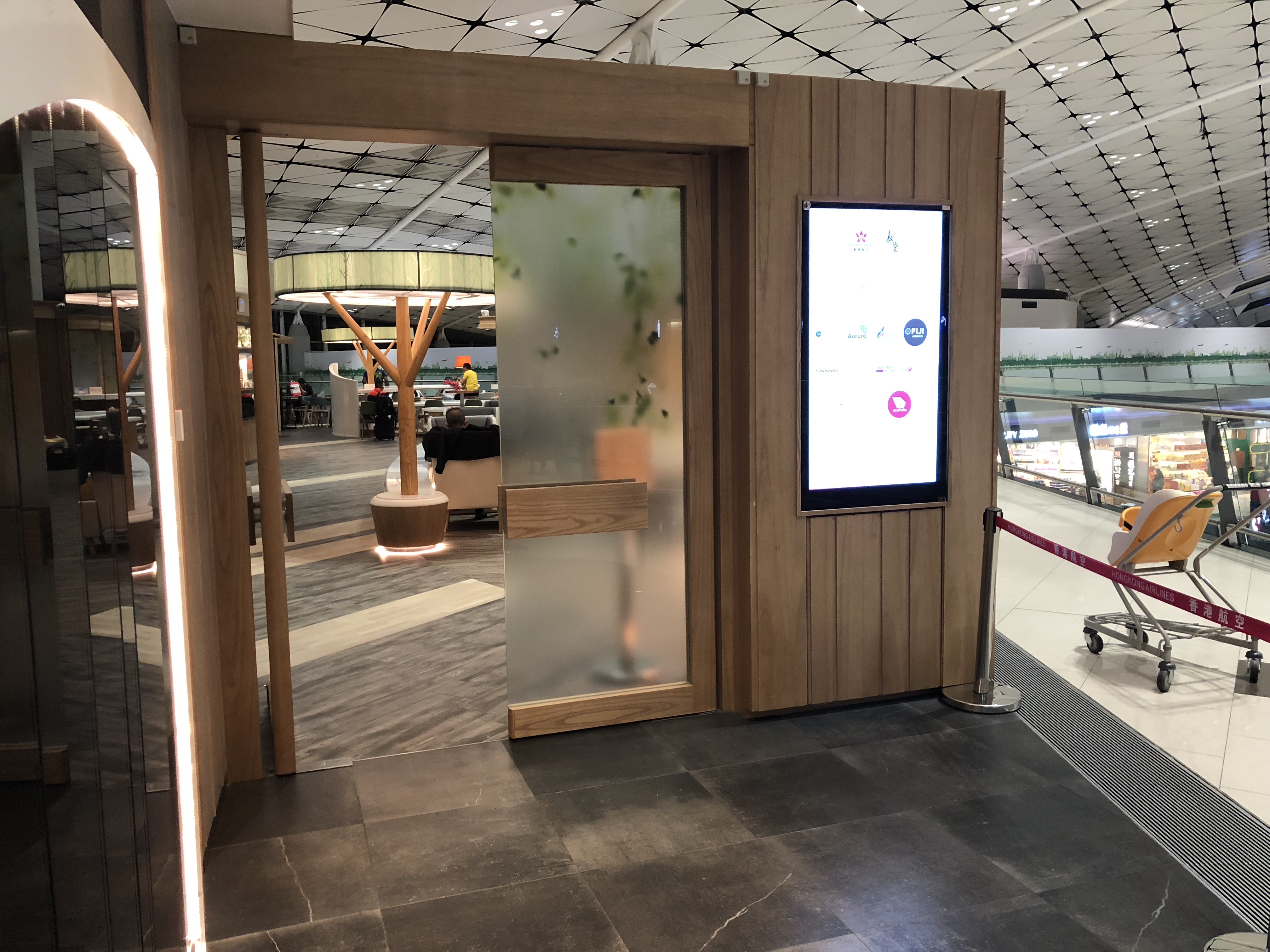 a door with a screen in a room