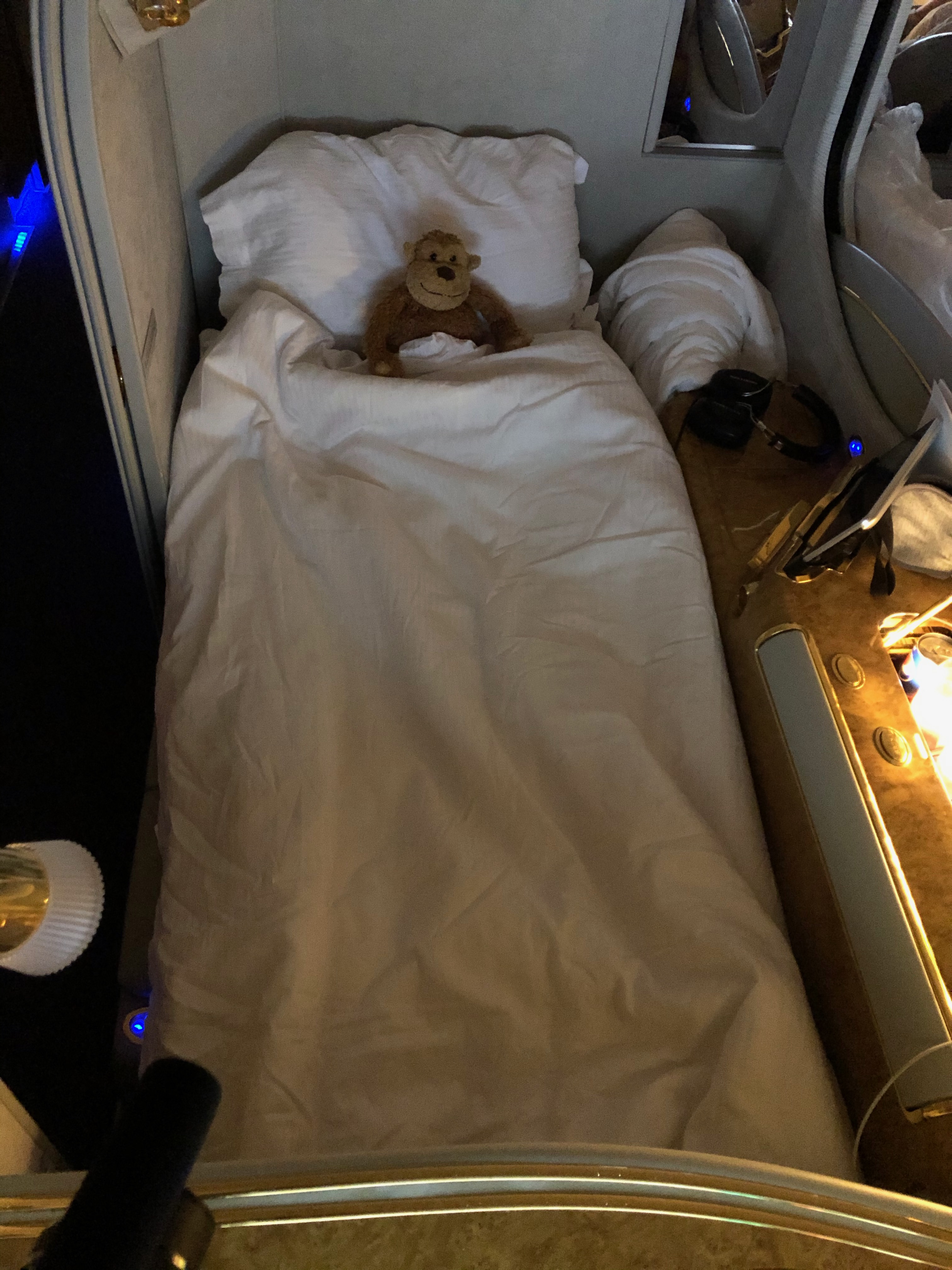 a stuffed animal in a bed
