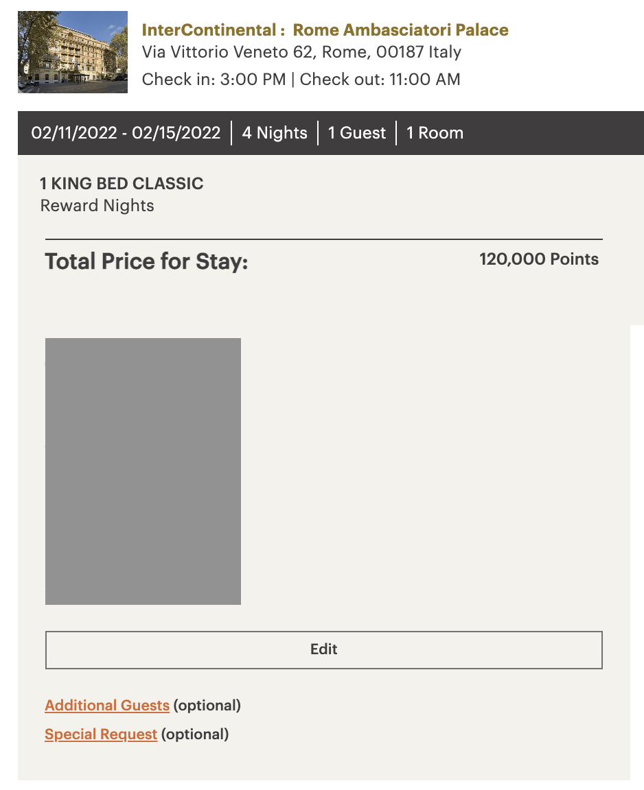 a screenshot of a hotel ticket