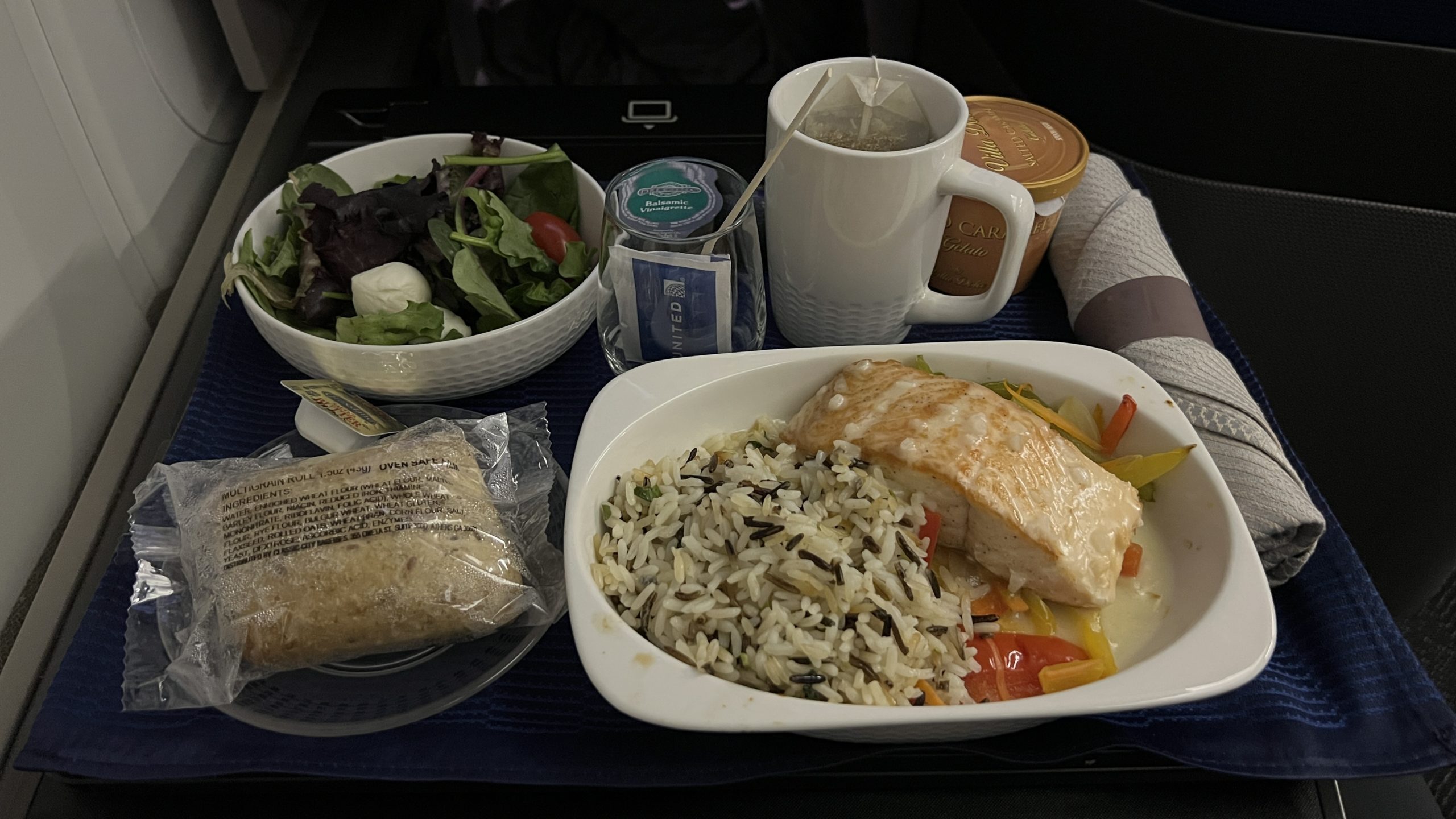 a plate of food on a tray
