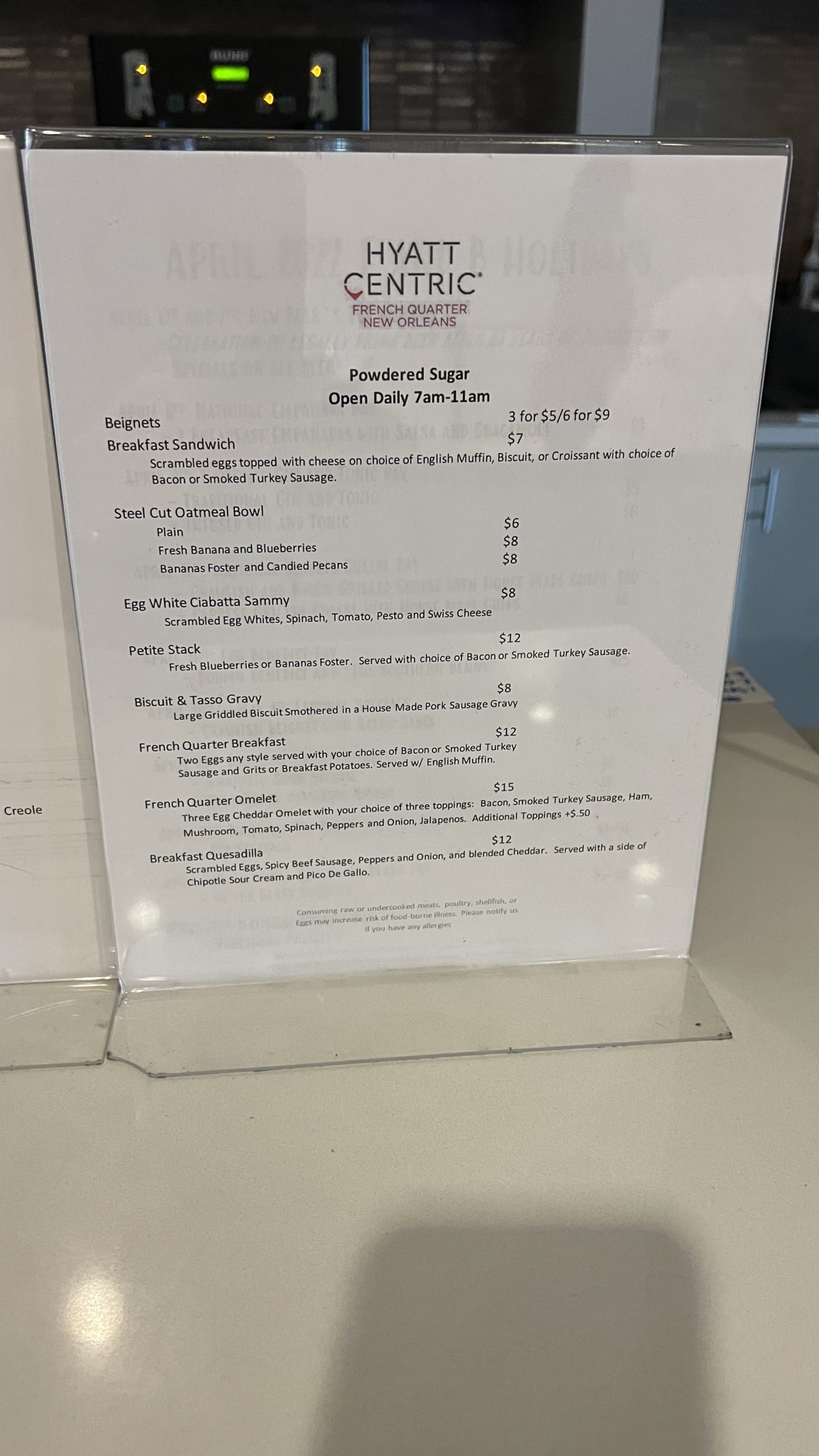 a menu on a table