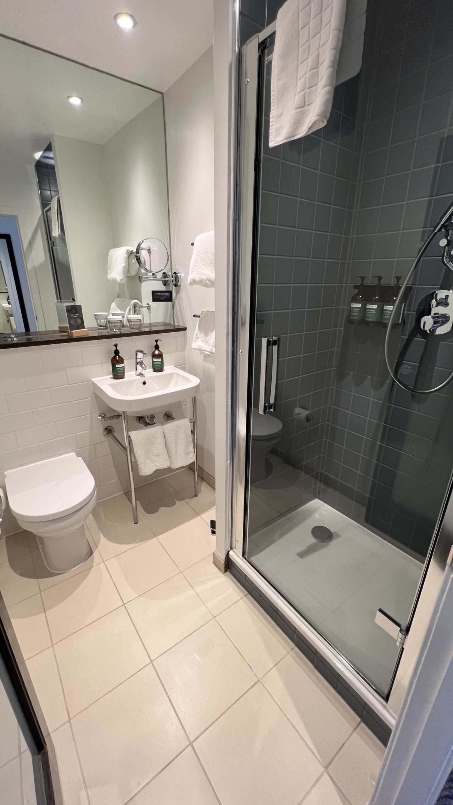 a bathroom with a shower and sink