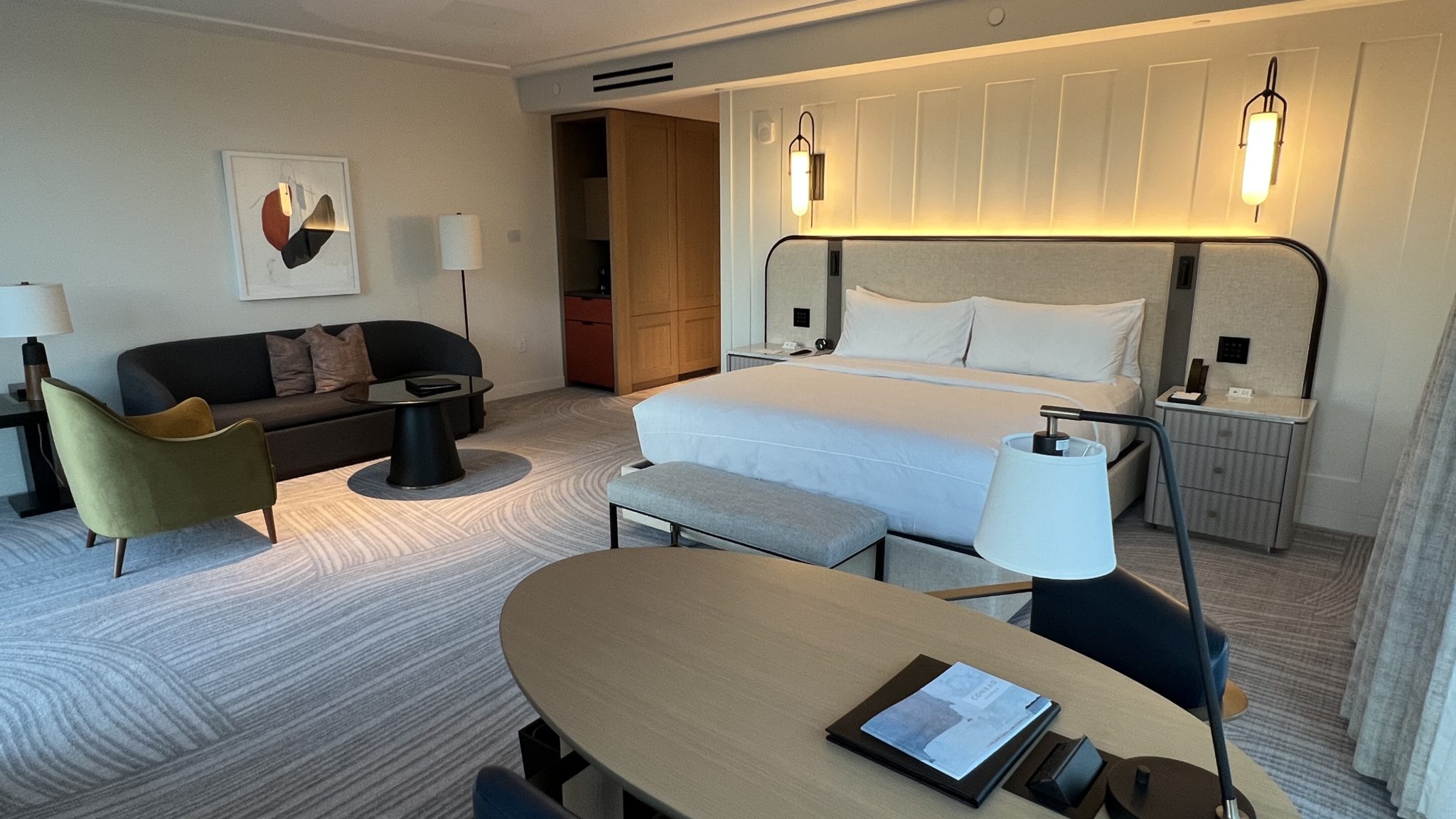 a room with a bed and a table