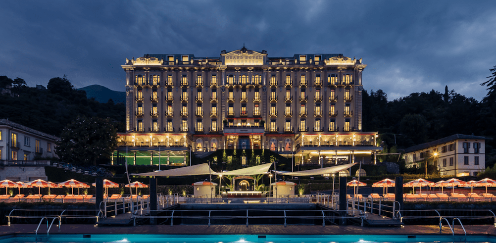 a large building with lights on it