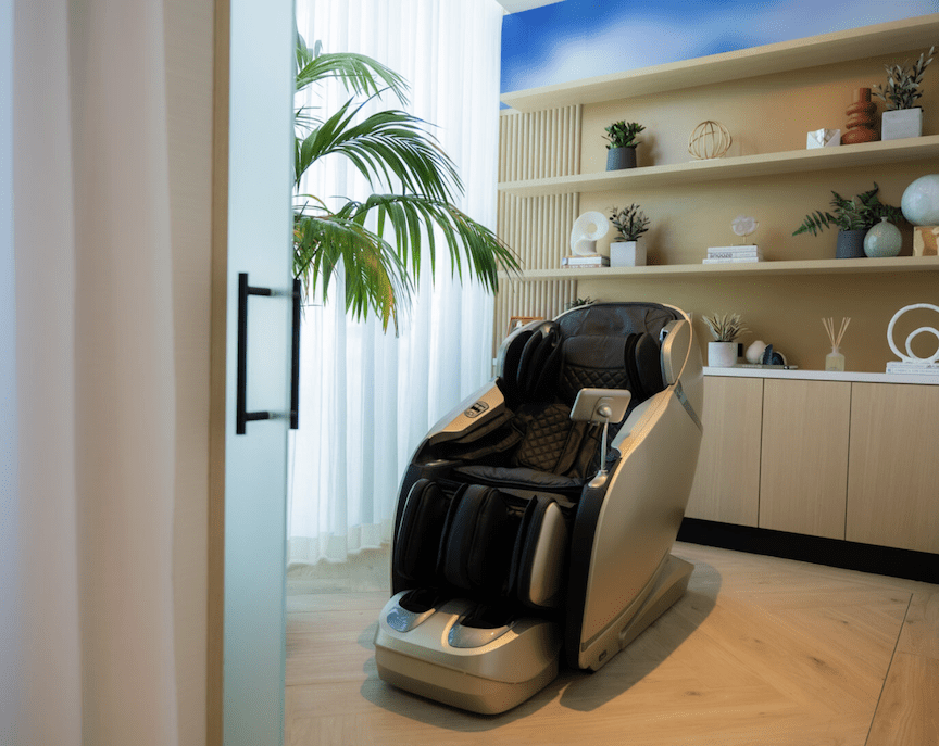 a massage chair in a room
