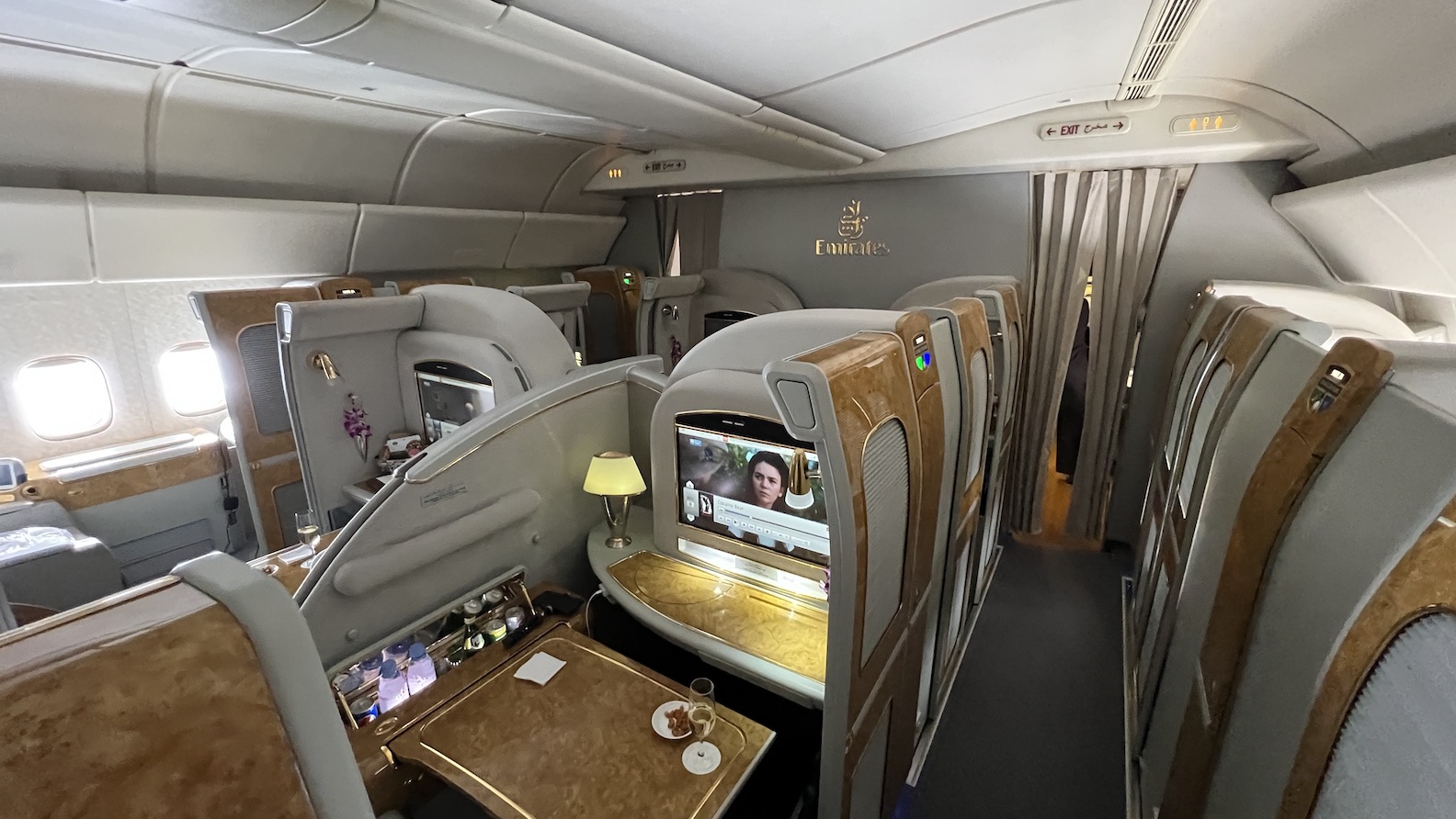 a table and chairs in a plane