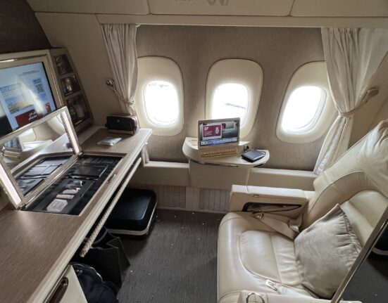 a small desk in an airplane