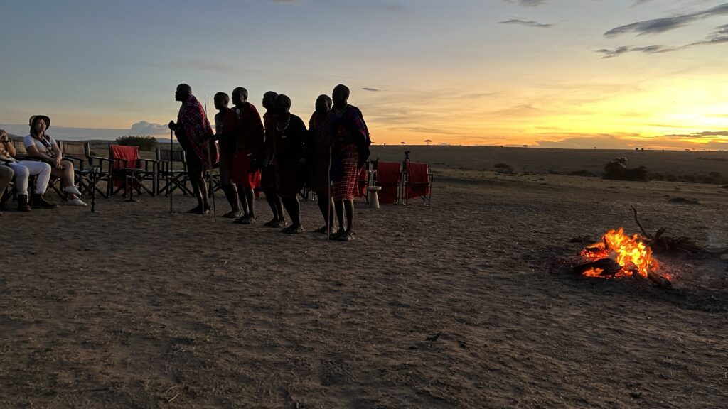 a group of people standing in a line