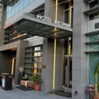 a building with a glass door