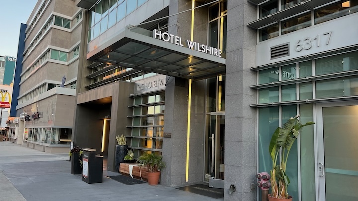 a building with a glass door