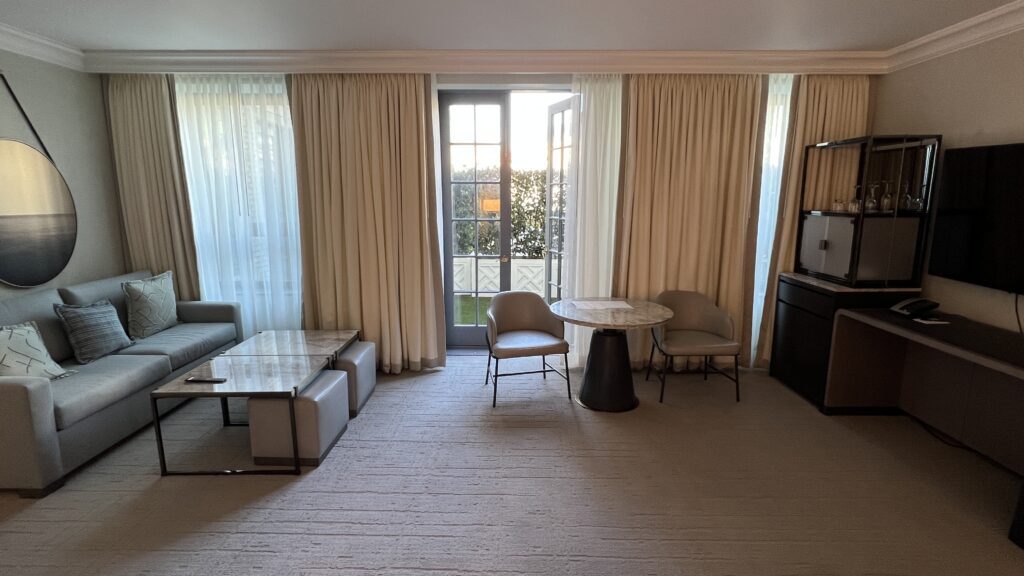 a room with a table and chairs