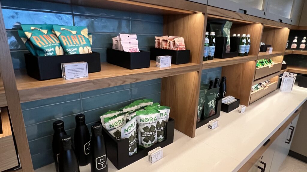 shelves with different types of food on it