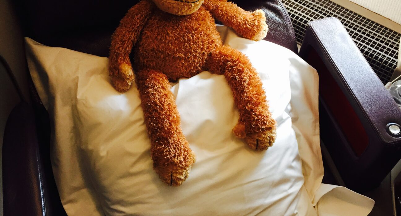 a stuffed animal on a pillow