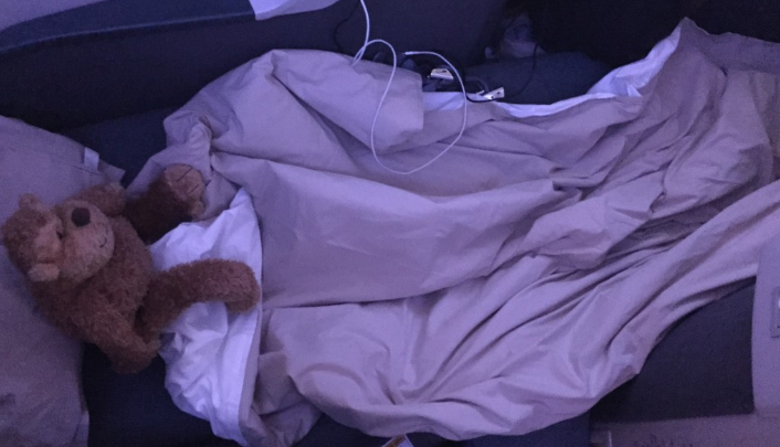 a blanket and a teddy bear
