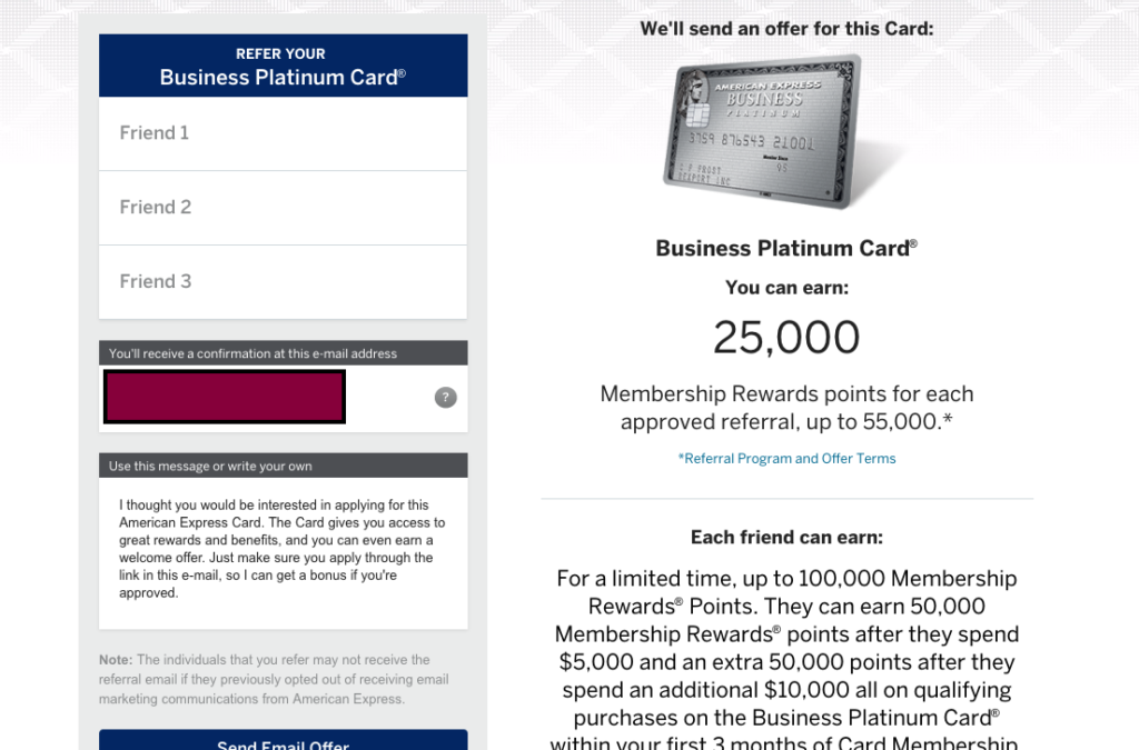 25k referral bonus on Amex Biz Plat 100k 25k referral bonus on American Express Business Platinum 100k