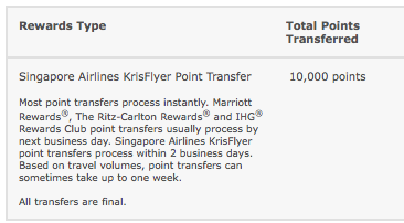 How long does it take to Transfer Ultimate Rewards to Singapore Air?