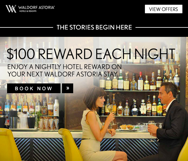 $100 per night credit at Waldorf Astoria hotels