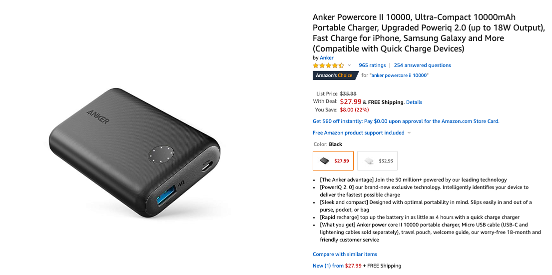 a black power bank with a price tag