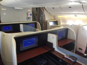 a row of desks in an airplane