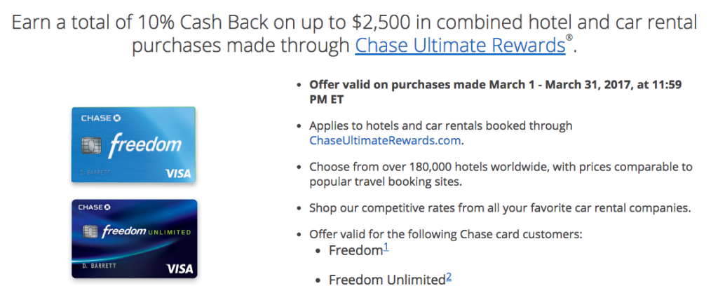 Earn 10x points on Hotels and Car Rentals with Chase Freedom