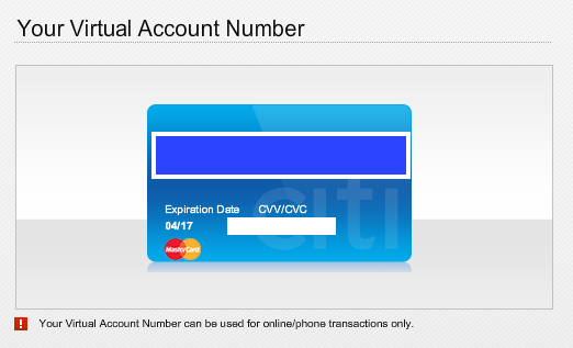 Citi Virtual Credit Card Number
