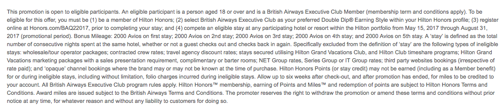 2000 British Airways Avios per stay at Hilton Hotels
