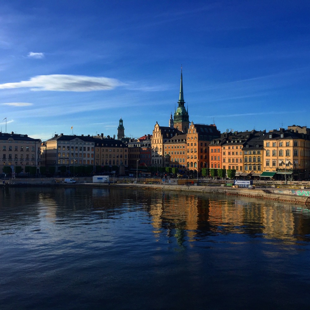 Gamla stan with many buildings and a body of water