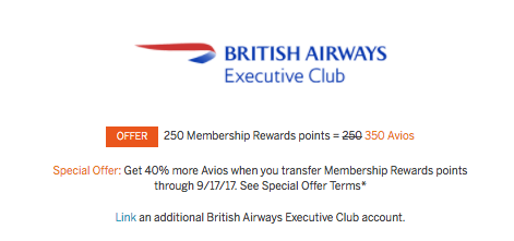 Huge 40% Amex Transfer Bonus to British Airways Avios