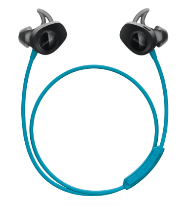 a blue earbuds with a wire
