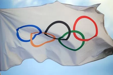 a flag with a logo on it