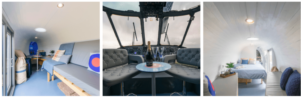 a bottle of champagne on a table in a cockpit