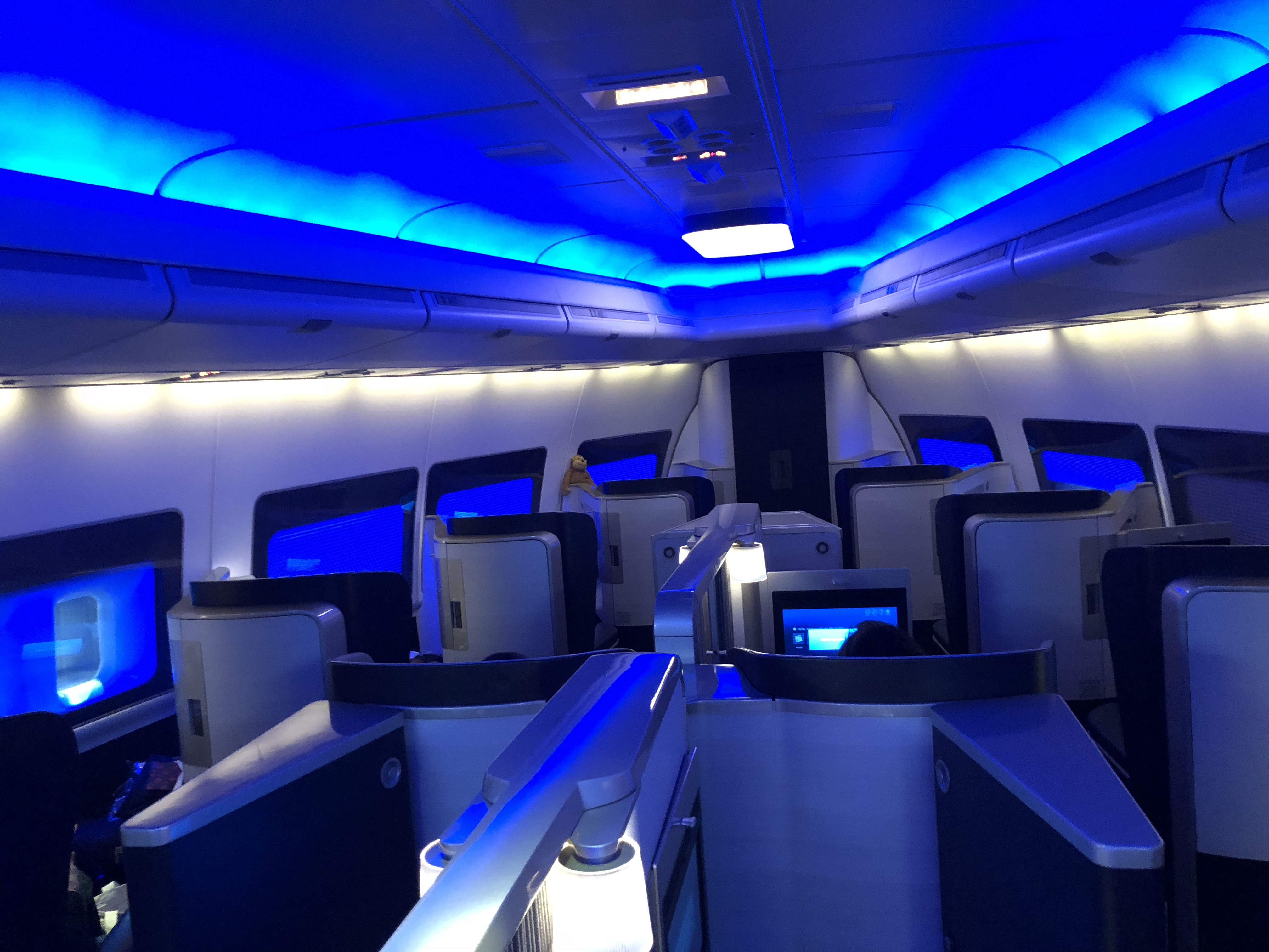 a blue light in an airplane
