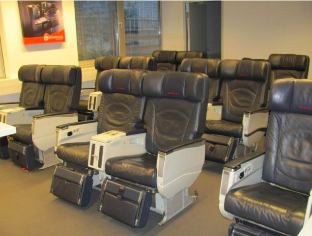 a group of black and white seats