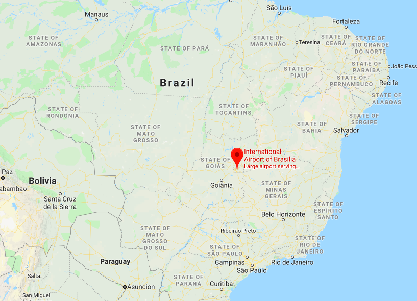 a map of brazil with a red pin
