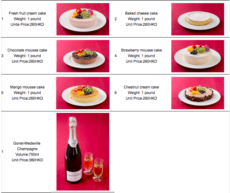 a menu of desserts and champagne