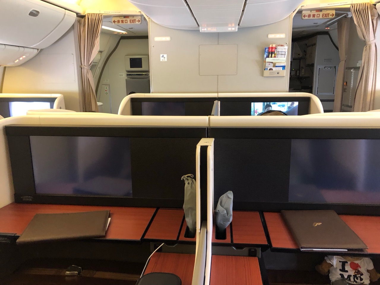 a desks and chairs in an airplane