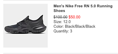 a black shoe with a price tag