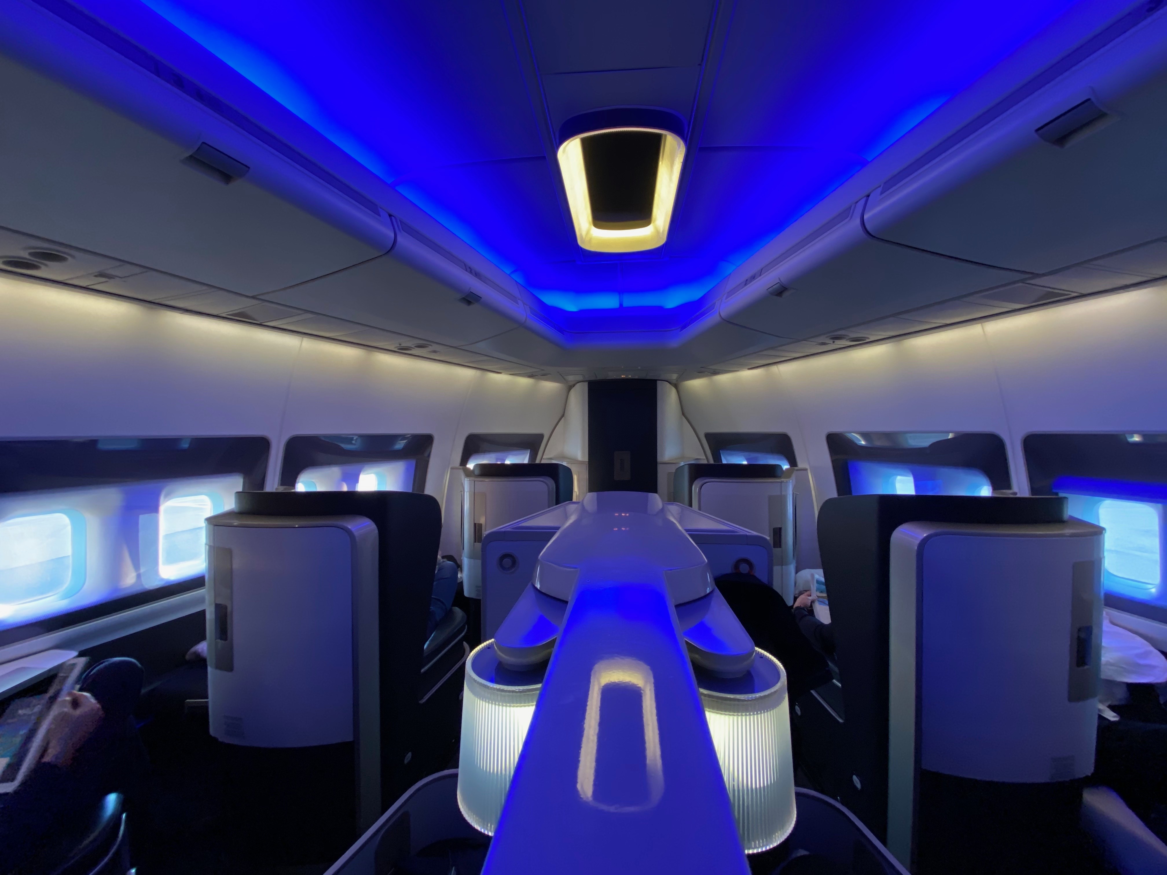 inside a plane with blue lights