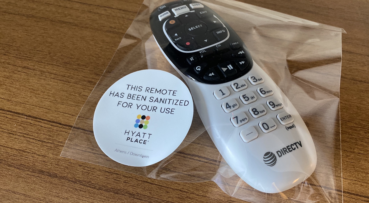 a remote control in a plastic bag