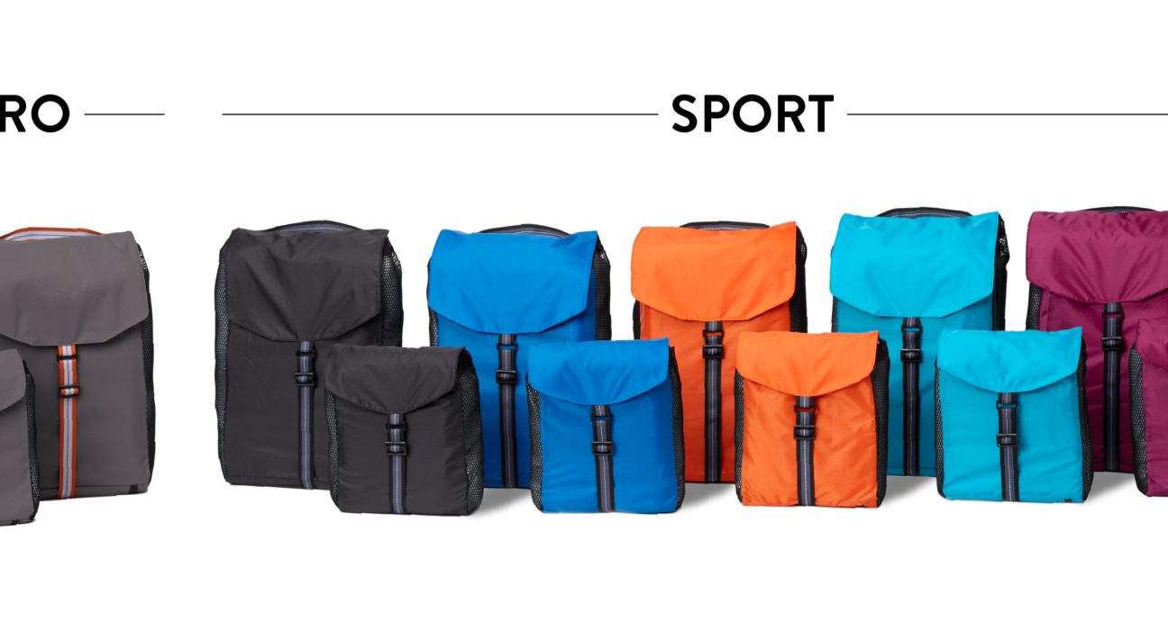 a group of backpacks in different colors