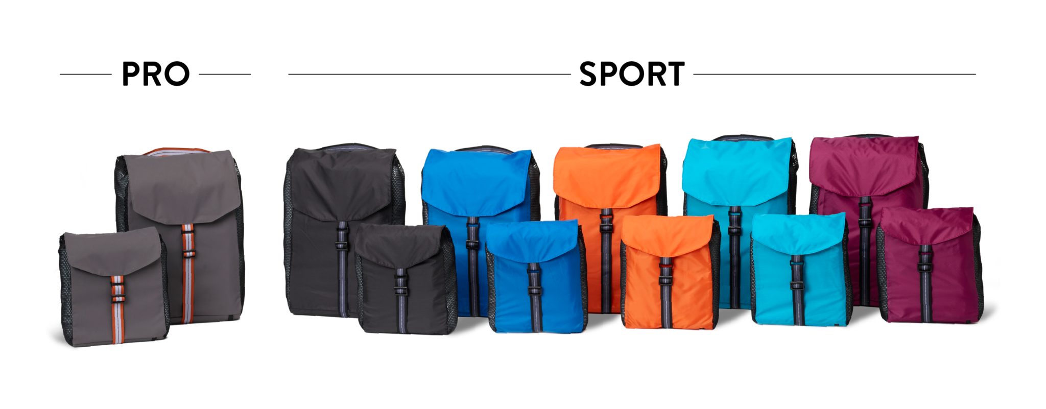 a group of backpacks in different colors