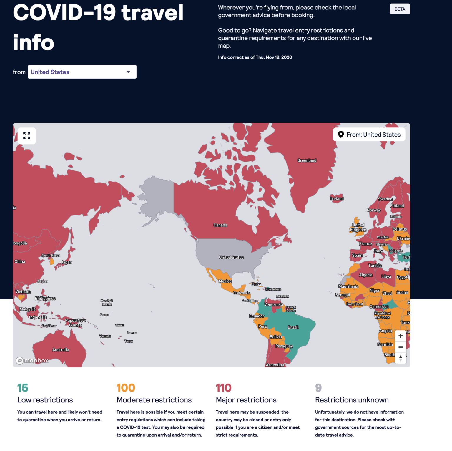 skyscanner travel restrictions map