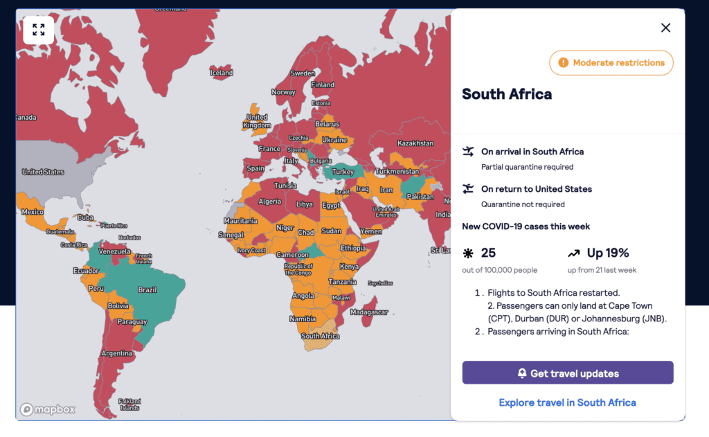 skyscanner travel restrictions map